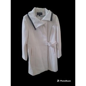 Centigrade Wool Blend Trench Coat Jacket Womens Medium Belted Cream Winter Soft